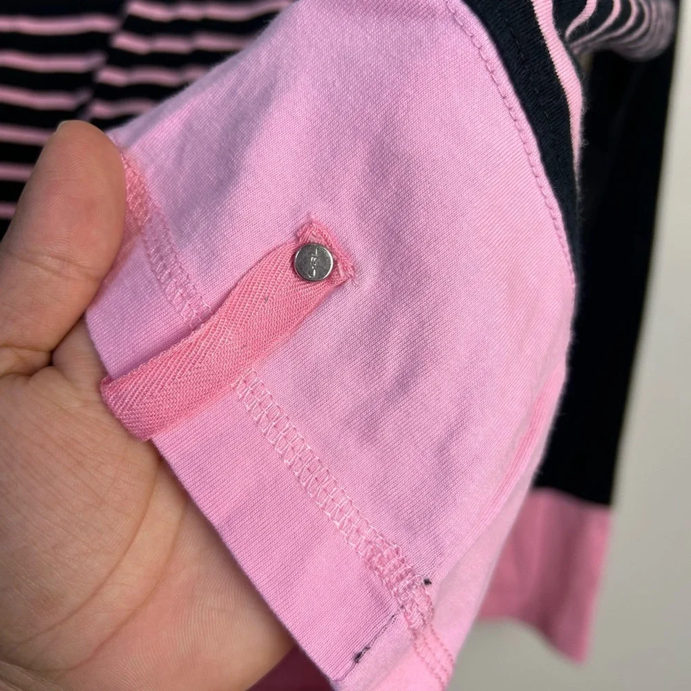 Lauren Ralph Lauren Black Label Sz M Black-Pink Striped Long‎ Sleeve Blouse top